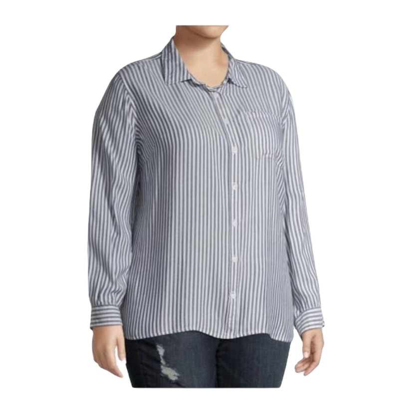 Terra & Sky Striped Long-Sleeve Button-Down Shirt (Plus Size 2x)